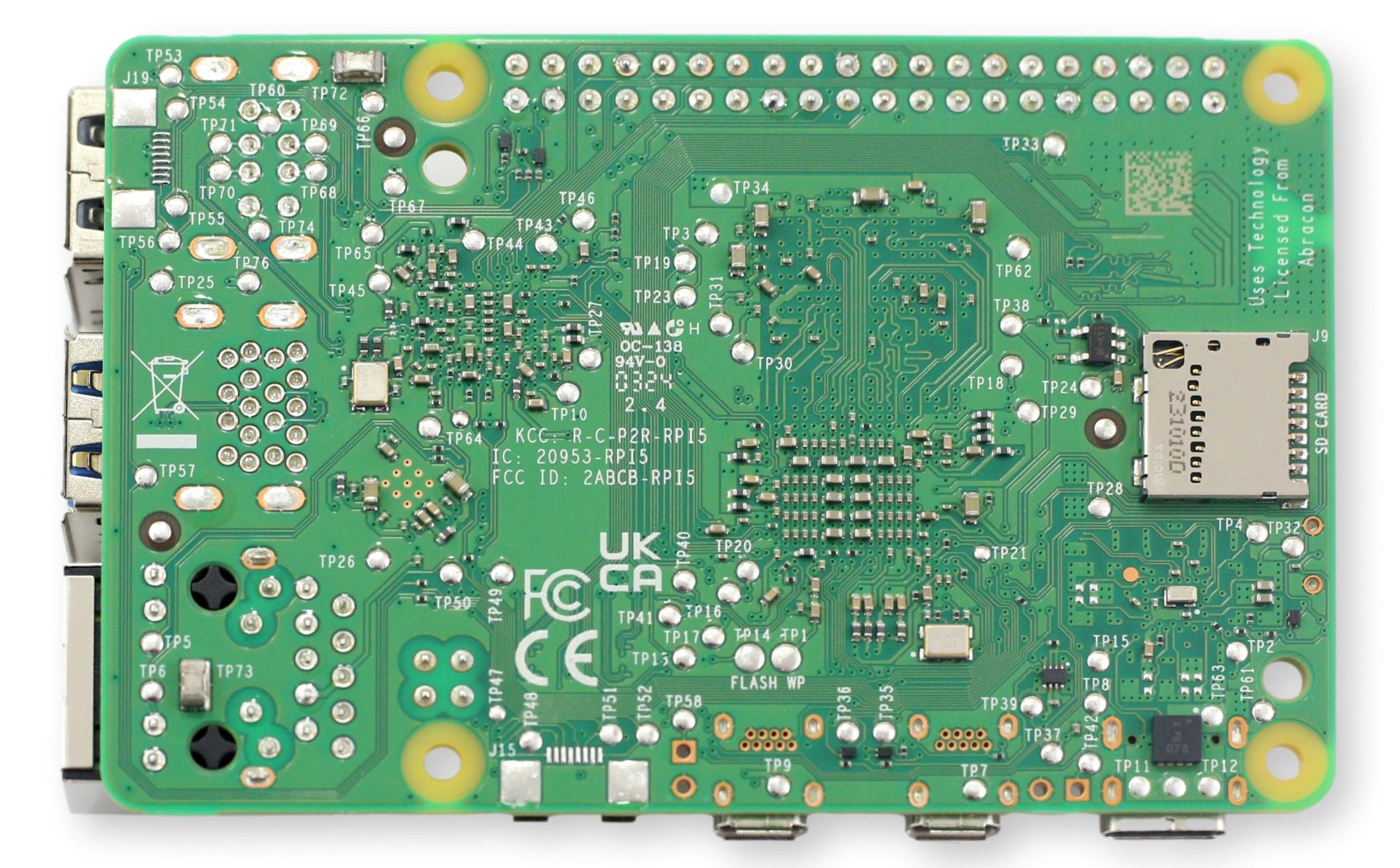 Raspberry Pi 5 Raspberry Pi 5, 4GB RAM - zielona płyta główna komputera z elementami elektronicznymi i portami USB