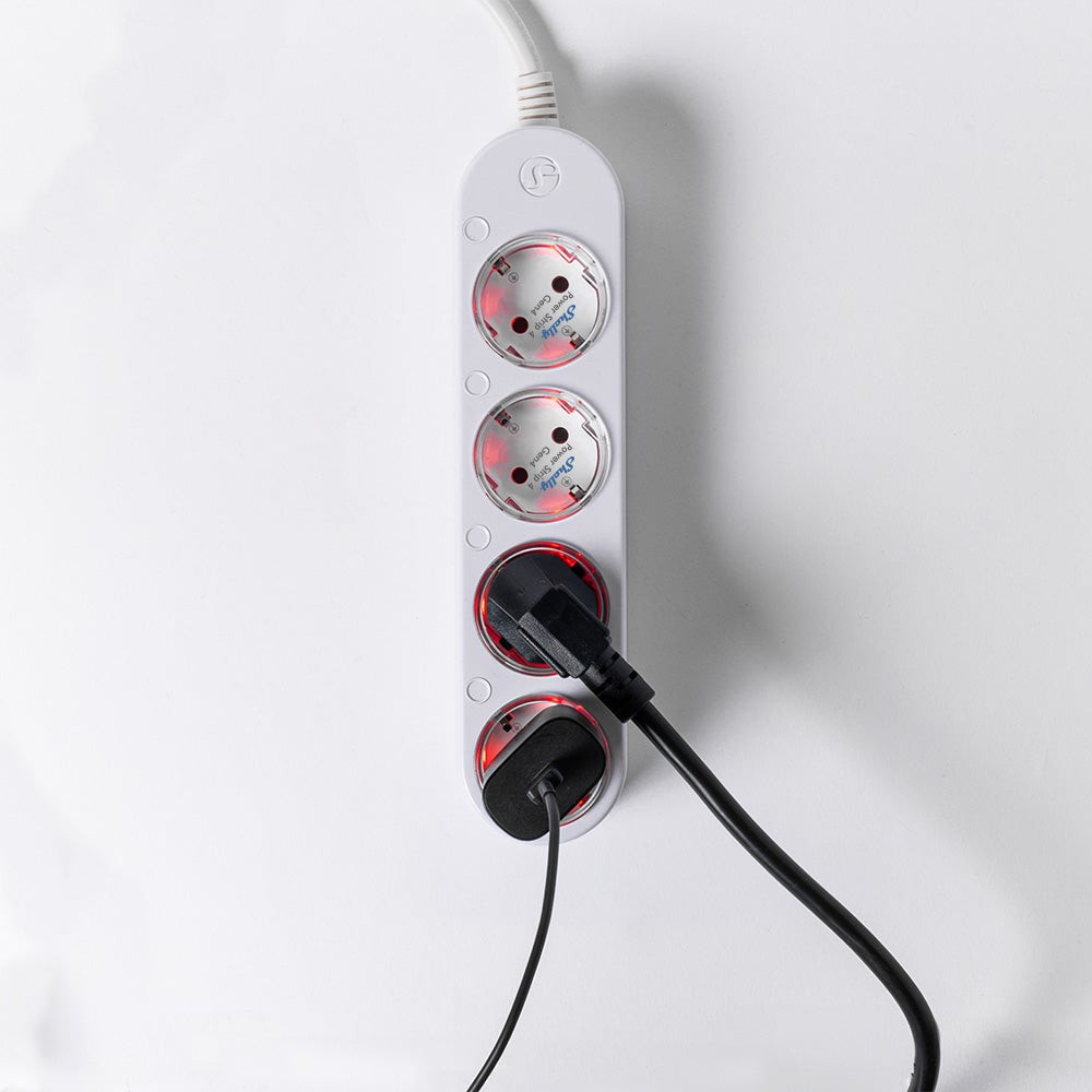 Shelly Power Strip 4 Gen4 - biały, czterogniazdowy rozrusznik z włączonymi gniazdami i czerwonym światłem