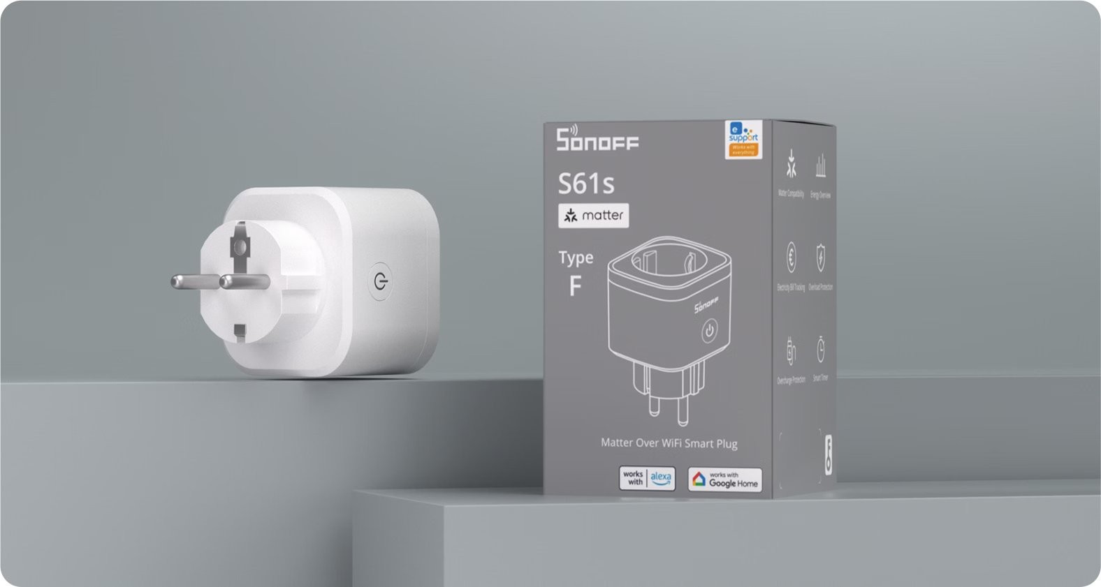 Sonoff S61sTPF - inteligentne gniazdko WiFi Matter Inteligentny wtycznik elektryczny Sonoff S61s z pomiarem energii i zdalnym sterowaniem