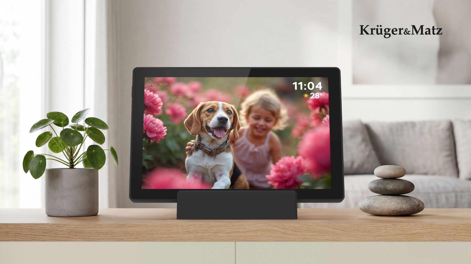 Cyfrowa ramka Kruger&Matz FRAMEO 10,1" WiFi wyświetlająca zdjęcia i informacje o godzinie i temperaturze