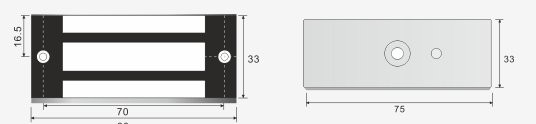 Scot EL-120 zwora elektromagnetyczna Zwora elektromagnetyczna Scot EL-120 70 kg 12V DC do drzwi - techniczne rysunki produktu
