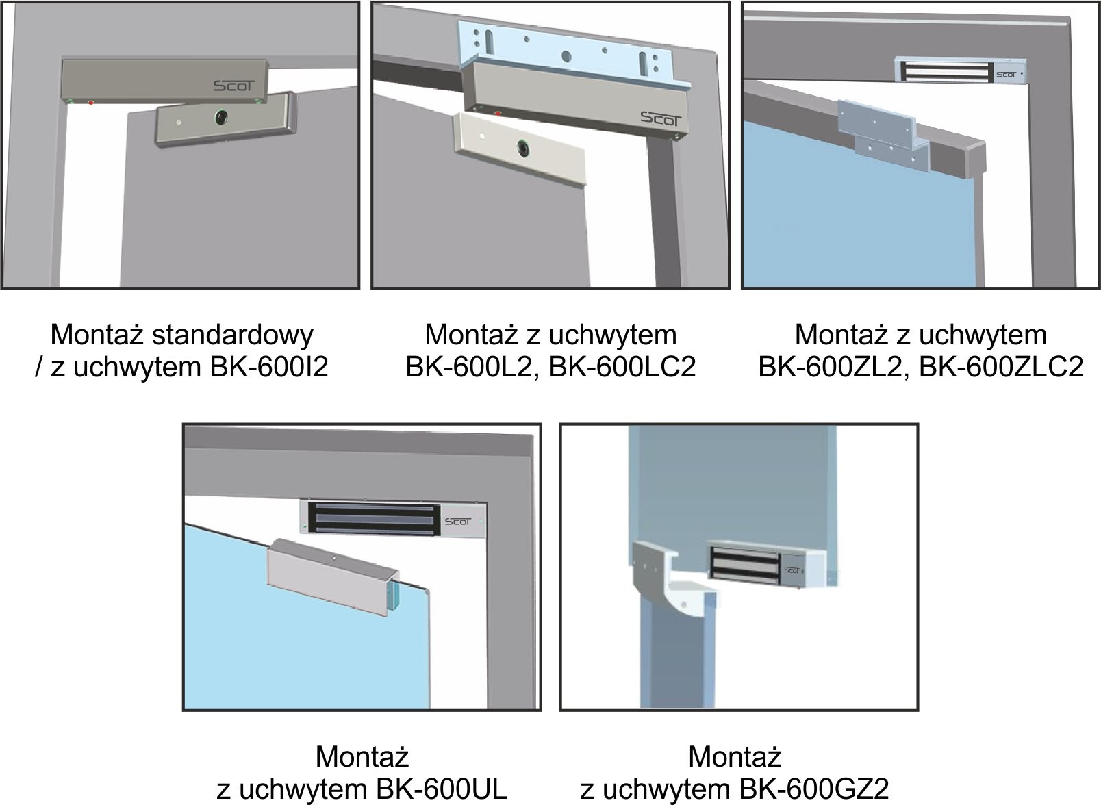 Montaż urządzeń SCOT za pomocą uchwytów: BK-600I2, BK-600L2, BK-600UL, BK-600GZ2