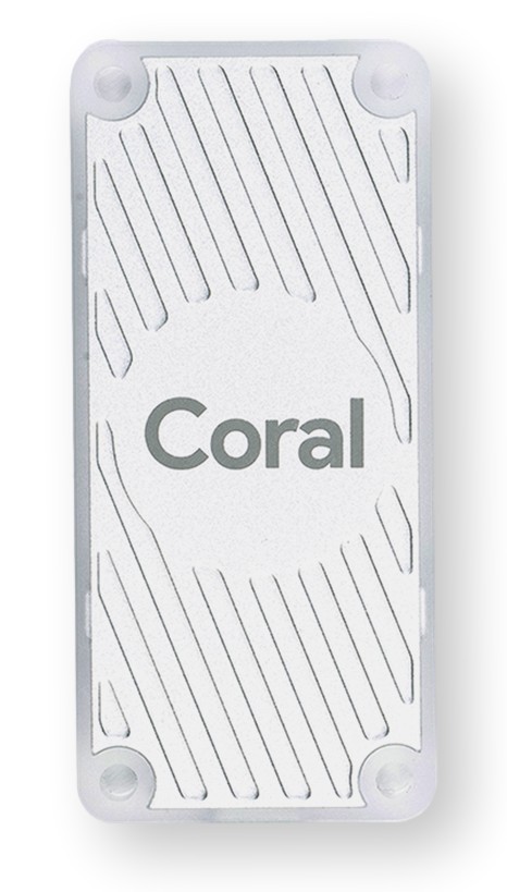 Coral USB Accelerator Google Coral USB Accelerator Edge TPU 4 TOPS AI USB-C - biały prostokątny produkt z logiem marki Coral