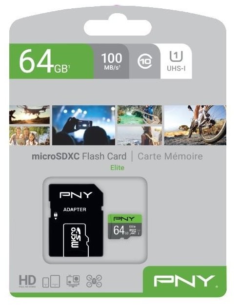 PNY MicroSDXC 64GB Elite Karta pamięci microSDXC 64GB PNY Elite UHS-I do nagrywania wideo, fotografii i urządzeń mobilnych