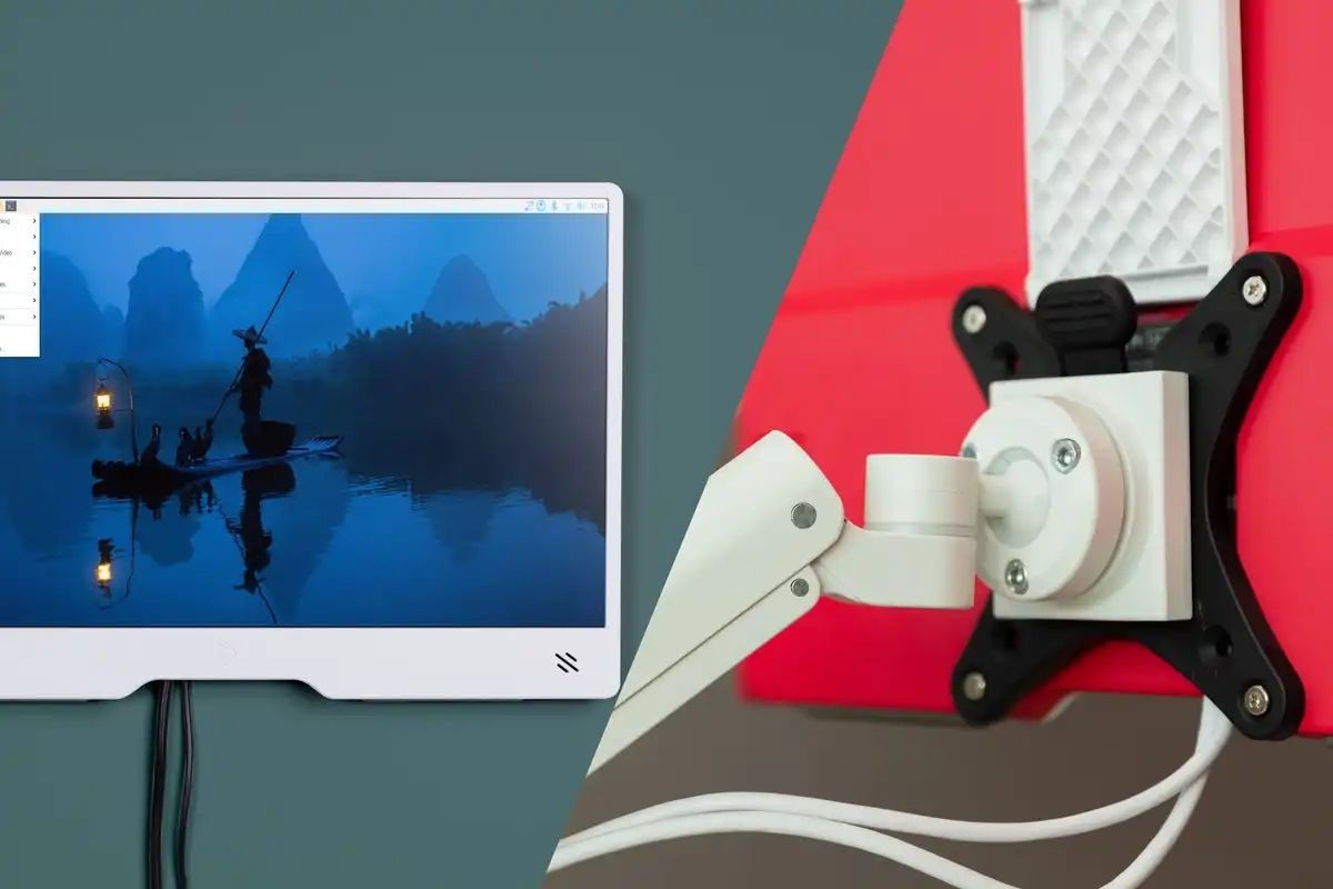 Monitor dla Raspberry Pi 15,6" Full HD IPS Raspberry Pi Monitor 15,6" Full HD IPS HDMI czerwono-biały z głośnikami - regulowany monitor komputerowy do Raspberry Pi