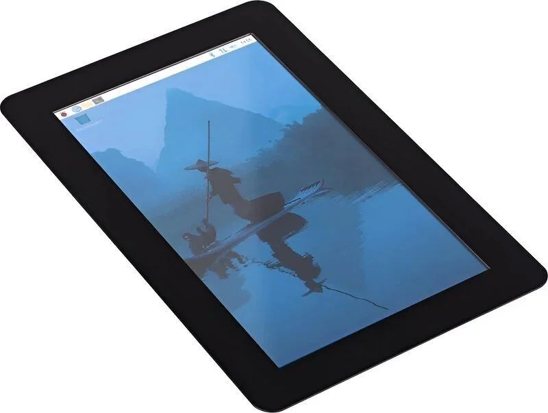 Raspberry Pi Touch Display 2 Raspberry Pi Touch Display 2 - czarny tablet z ekranem dotykowym i grafiką przedstawiającą postać na wodzie