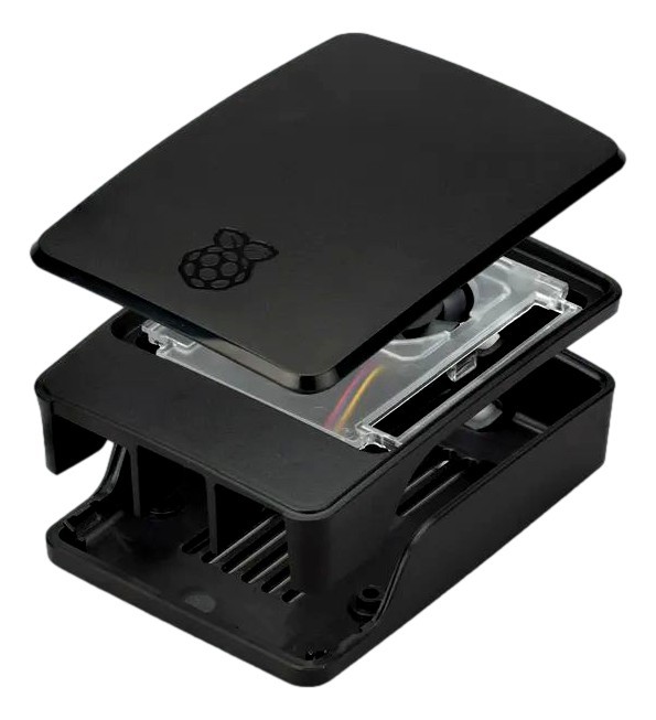 Kosz czarny do Raspberry Pi 5 z wentylatorem i kolorowymi przewodami