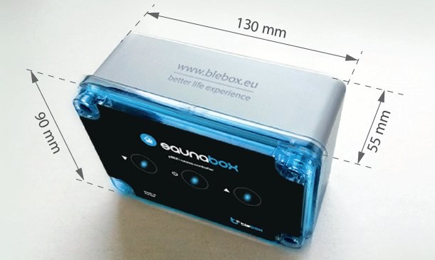 SaunaBox BleBox BleBox saunaBox Pro - urządzenie w przezroczystym opakowaniu, 130 mm x 90 mm x 55 mm