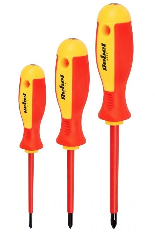 Rebel Tools - zestaw śrubokrętów izolowanych 1000V Zestaw śrubokrętów izolowanych 1000V marki Rebel Tools