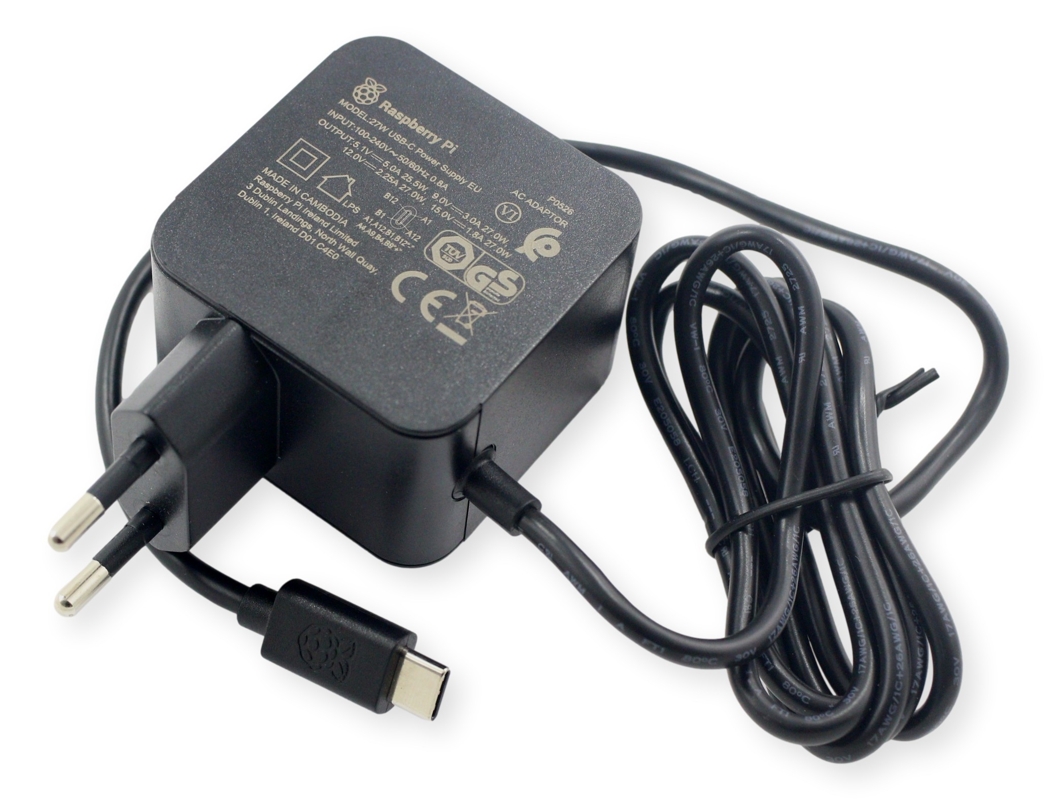 Zasilacz Rpi5 USB-C 27W Czarny zasilacz USB-C dla Raspberry Pi Rpi5, 5.1V 5A 27W