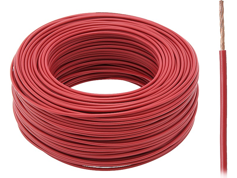 Czerwony przewód elektryczny 1 x 0,5 mm², 100m, zwinięty kabel miedziany