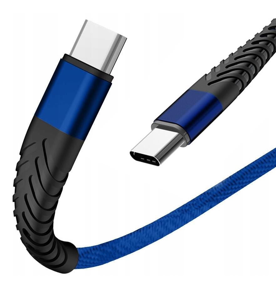 Kabel USB-C 1m niebieski, dwukrotny, o obudowie plecionej