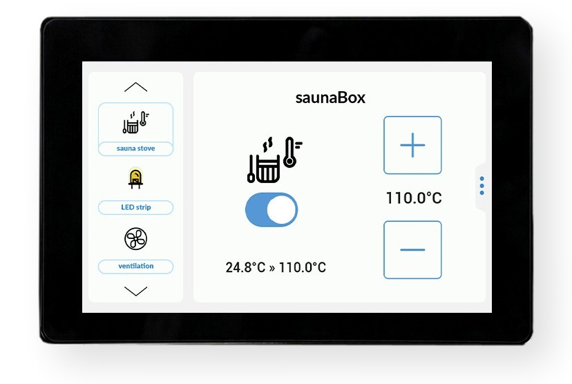 Blebox controlpanelM - ekran sterowania urządzeniami BleBox z aktualną temperaturą i przyciskami do regulacji