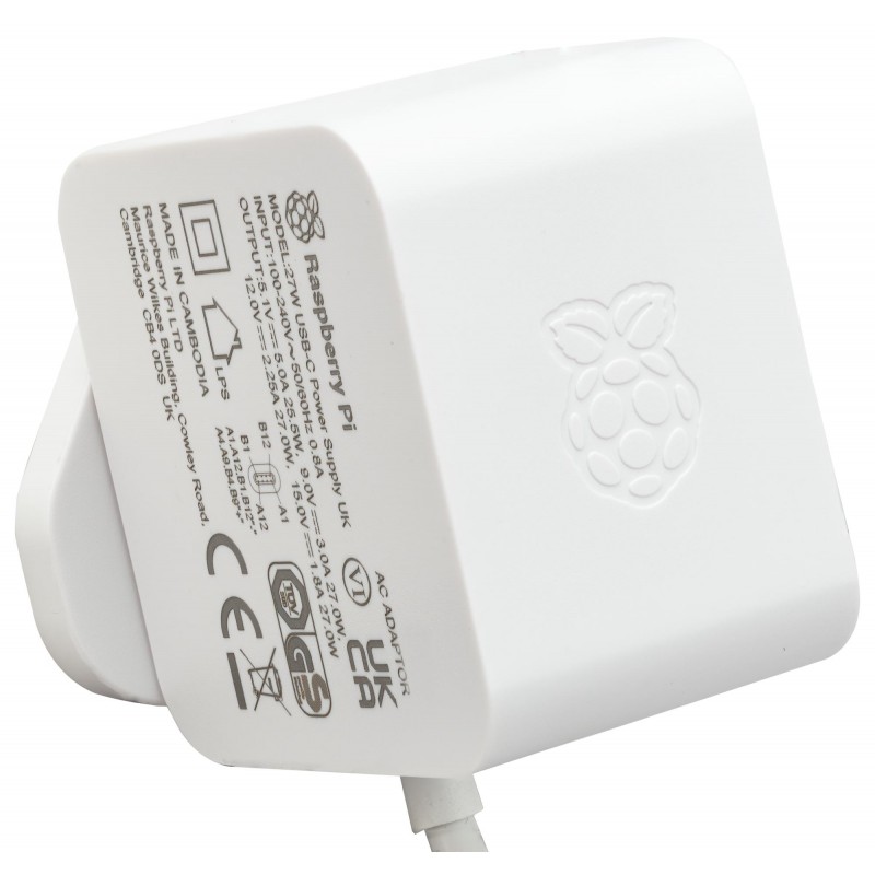 Oficjalny Zasilacz Raspberry Pi 5 USB-C 27W 5.1V 5A Biały