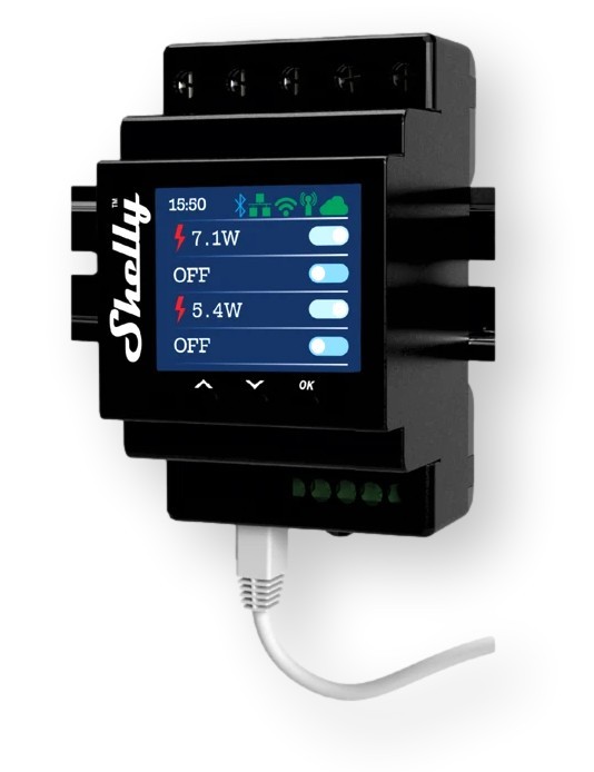 Shelly Pro 4PM V2 Shelly Pro 4PM V2 - inteligentny przełącznik elektryczny z wyświetlaczem LCD