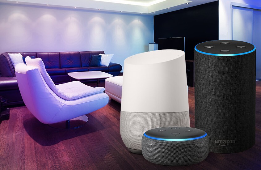 BleBox wLightBoxS - inteligentne głośniki Google Home i Amazon Echo w nowoczesnym salonie