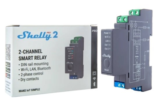 Shelly Pro 2 - smart relay do sterowania z wyjściami 2-fazowymi