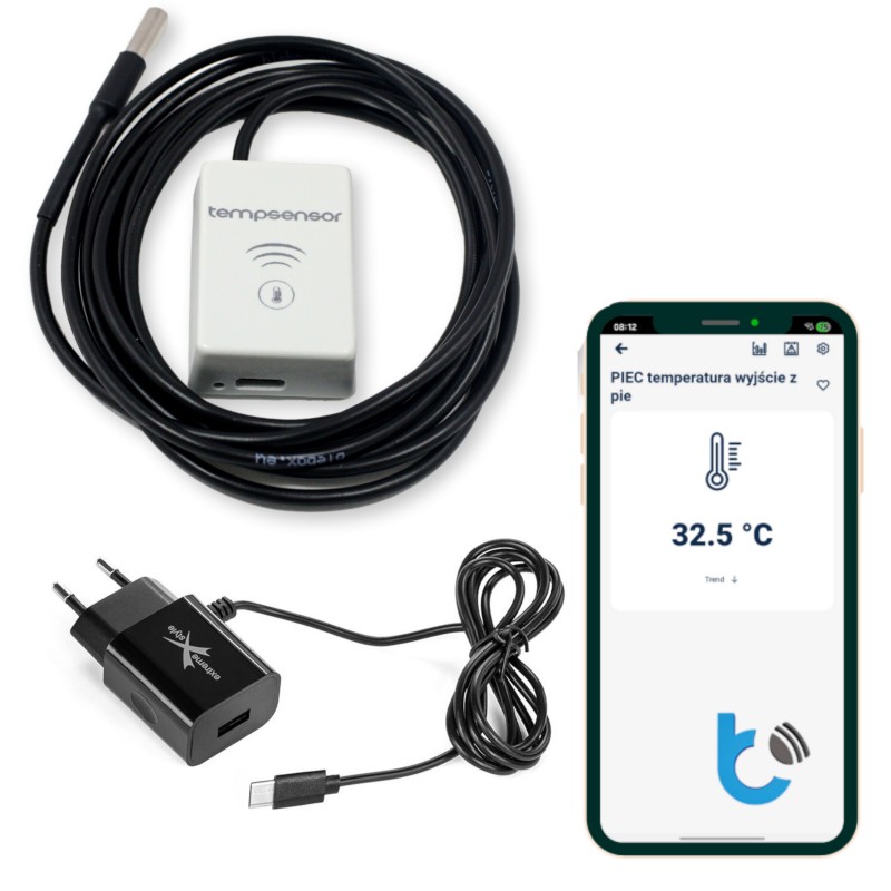 BleBox tempSensor czujnik temperatury WiFi z sondą 2 m i zasilaczem USB-C
