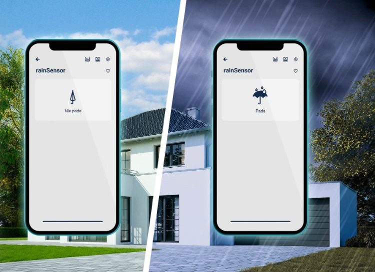 BleBox rainSensor - aplikacja pokazująca stan pogody: nie pada oraz pada