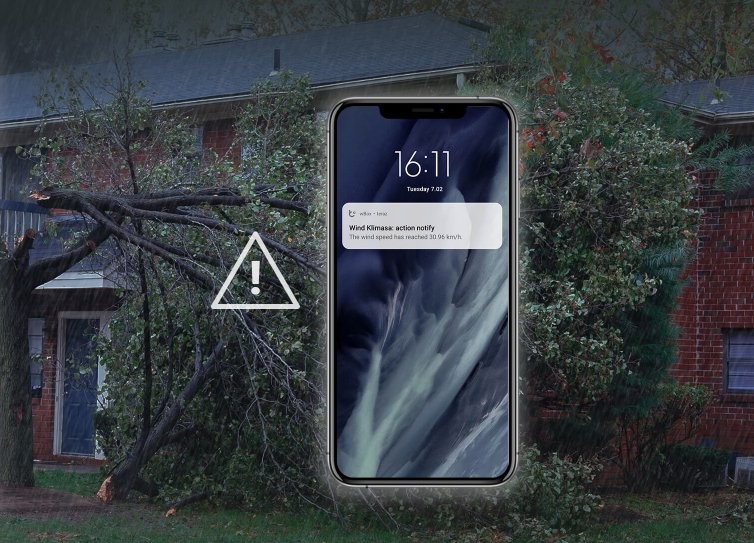 BleBox windSensor PRO - telefon iPhone z powiadomieniem o wiatrze oraz ostrzeżeniem o upadłym drzewie