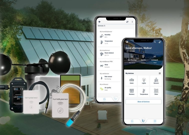 Zestaw czujników BleBox windSensor PRO do monitorowania warunków atmosferycznych i jakości powietrza
