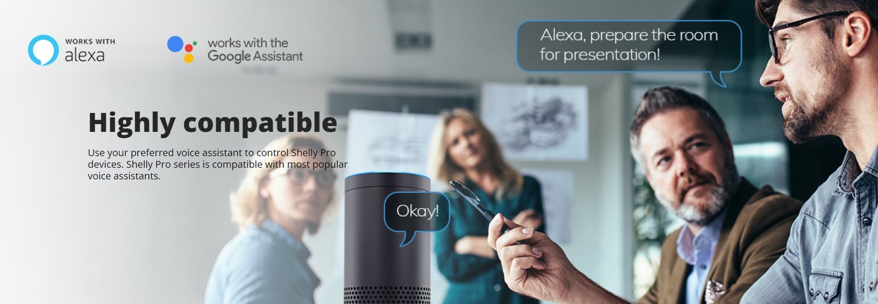 Shelly Pro 1PM kompatybilne z Alexa i Google Assistant Shelly Pro 1PM - czarny cylindryczny urządzenie reagujące na polecenia głosowe