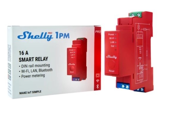 Shelly 1PM SMART RELAY Czerwony inteligentny przełącznik Shelly 1PM (16 A) wraz z białym opakowaniem