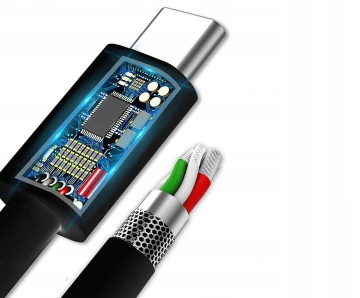 Kabel Ampere USB Typ C 1,5m Kabel USB-C 1,5 m w przekroju - czarna obudowa i metalowy złącznik