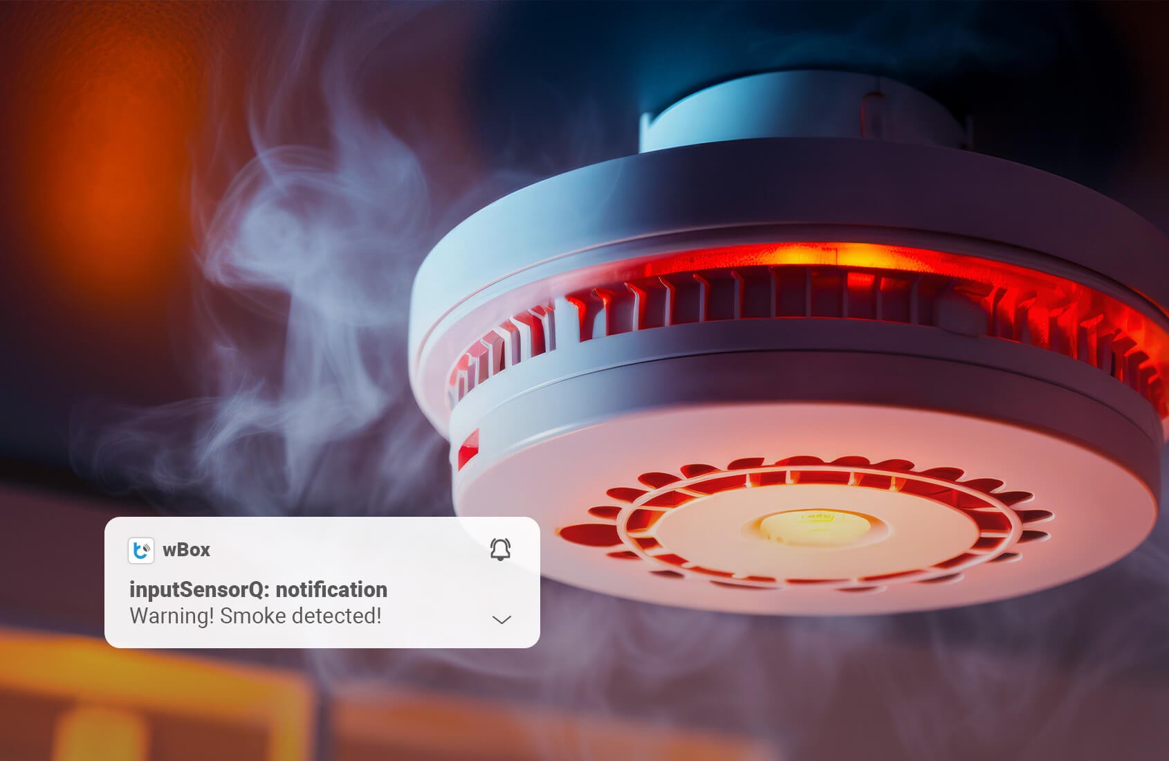 BleBox inputSensorQ – moduł wejść WiFi 4× wejście, smart czujnik stanu w akcji wykrywania pożaru
