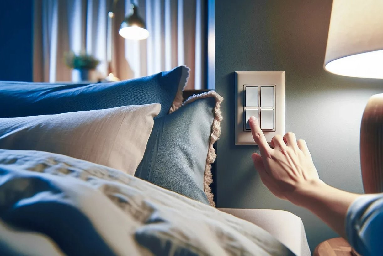 Shelly i4 Gen3 - sterowanie oświetleniem w sypialni za pomocą panelu sterowania