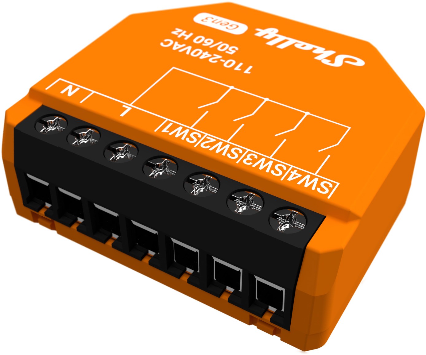 Shelly i4 Gen3 - kompaktowy przełącznik sieciowy, obsługuje 110-240VAC, 50/60 Hz