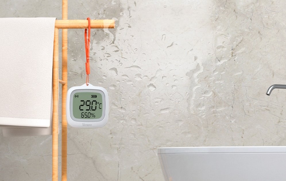 Sonoff SNZB-02WD - Termometr i Higrometr w łazience Czujnik Temperatury i Wilgotności ZigBee LCD Sonoff SNZB-02WD w łazience