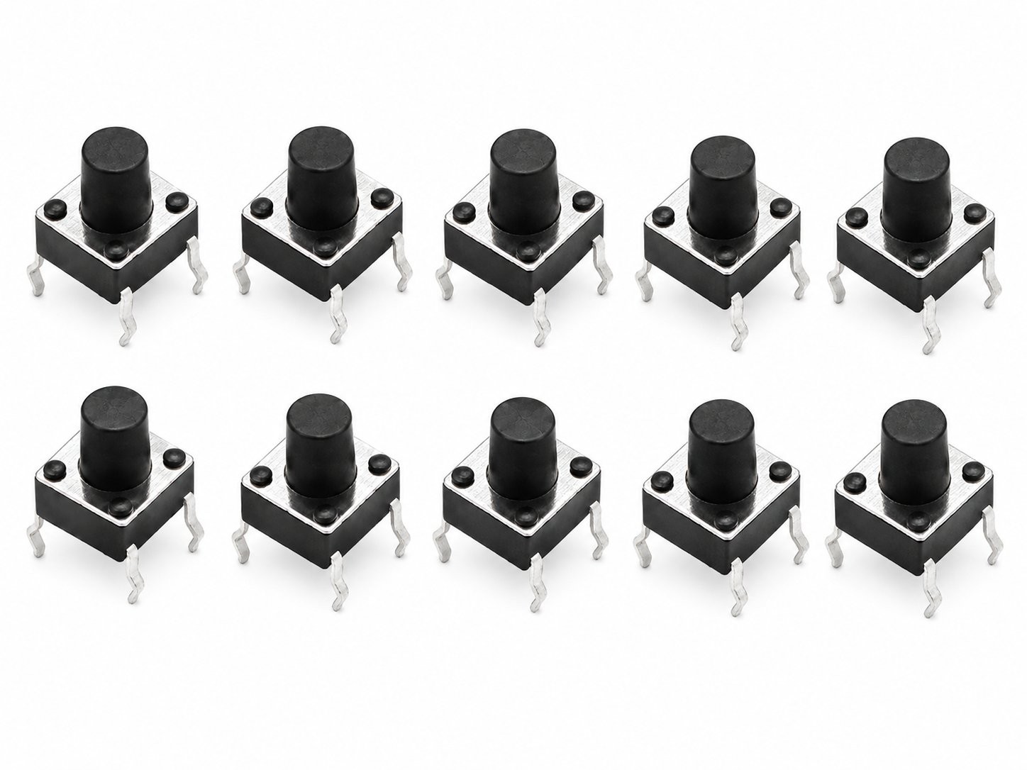 Przełączniki mini 6x6 h6.0mm 10 sztuk przełącznik mini 6x6 h6.0mm tact switch, czarny korek, metalowa podstawa, nogi do montażu
