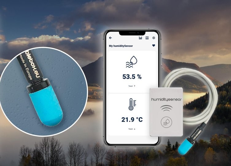 BleBox humiditySensor v2 - czujnik wilgotności i temperatury, dane: 53,5% wilgotność, 21,9°C