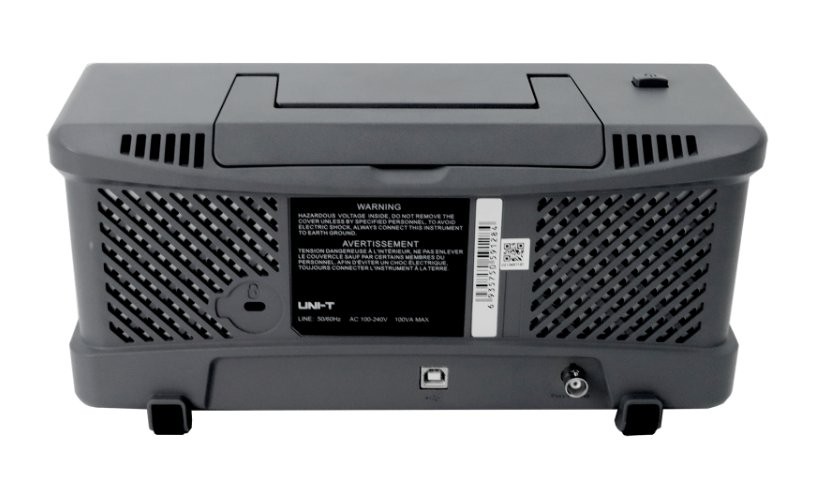 Uni-T UTD2052CL+, Oscyloskop Oscyloskop Uni-T UTD2052CL+ - widok tylny, gniazda zasilania i port USB