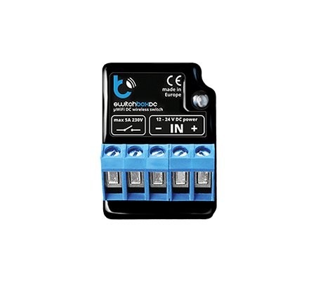 Switchbot BleBox switchBoxDC BleBox switchBoxDC - bezprzewodowy przełącznik DC Switchbot, czarna obudowa, 12-24 V DC, 3A, 230V, CE