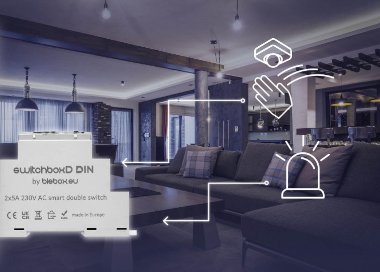 SwitchBoxD DIN - inteligentny wyłącznik blebox SwitchBoxD DIN blebox – inteligentny podwójny wyłącznik 2x5A 230V AC do montażu na szynie DIN. Sterowanie ręczne i bezprzewodowe.