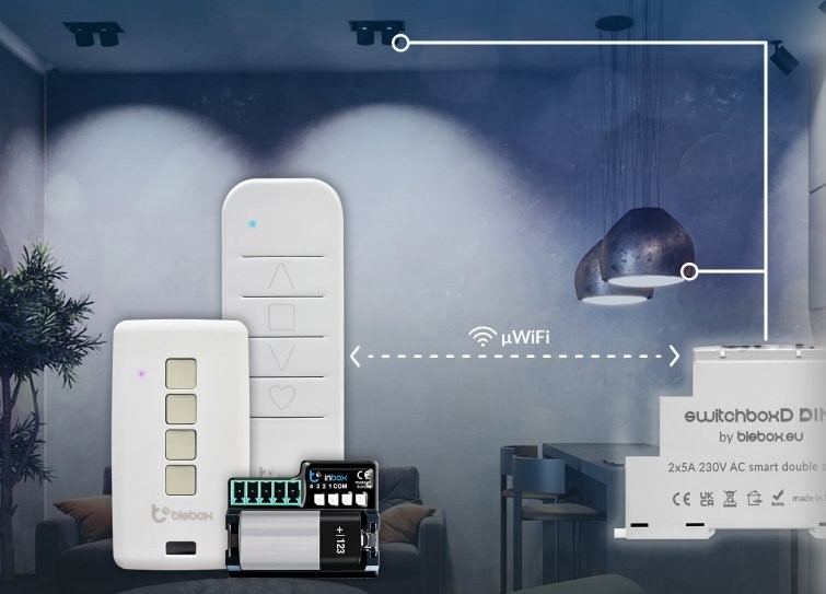 BleBox switchBoxD DIN - inteligentne przełączniki LED BleBox switchBoxD DIN – zestaw inteligentnych przełączników LED. Moduł DIN, panele sterujące WiFi do zdalnego oświetlenia.