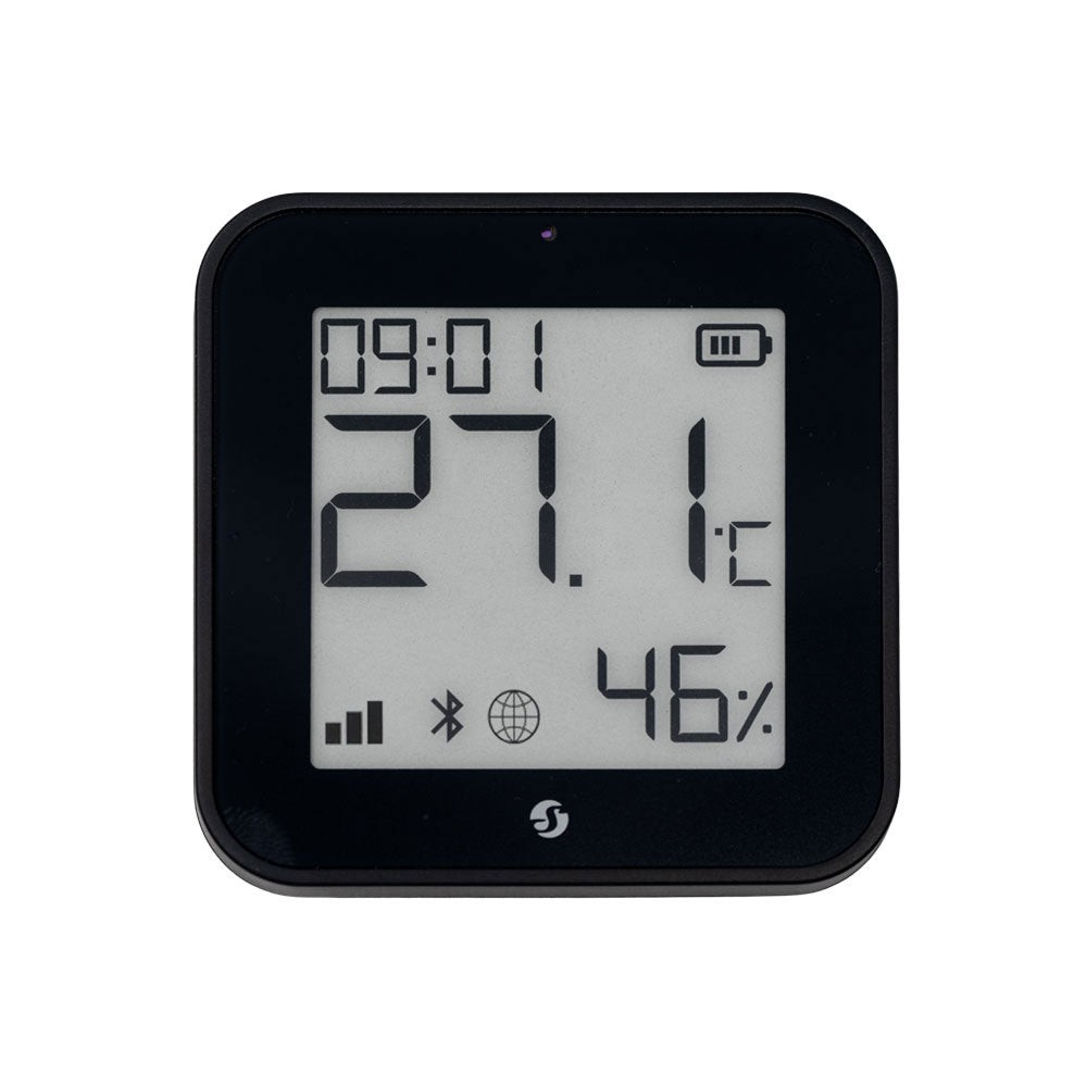 Shelly BLU H&T Display ZB - czarny czujnik temperatura i wilgotność Czarny czujnik temperatury i wilgotności Shelly BLU H&T Display ZB z wyświetlaczem LCD