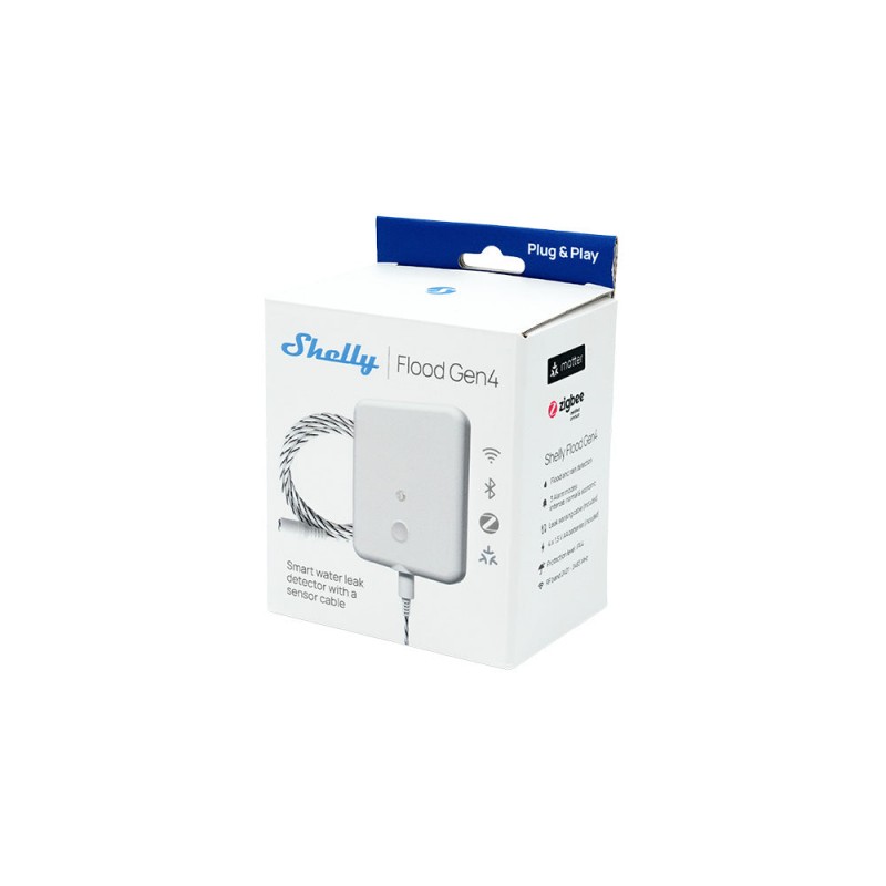 Shelly Flood Gen4 czujnik zalania Wi-Fi 6 Zigbee Bluetooth Matter kabel sensoryczny 2 m