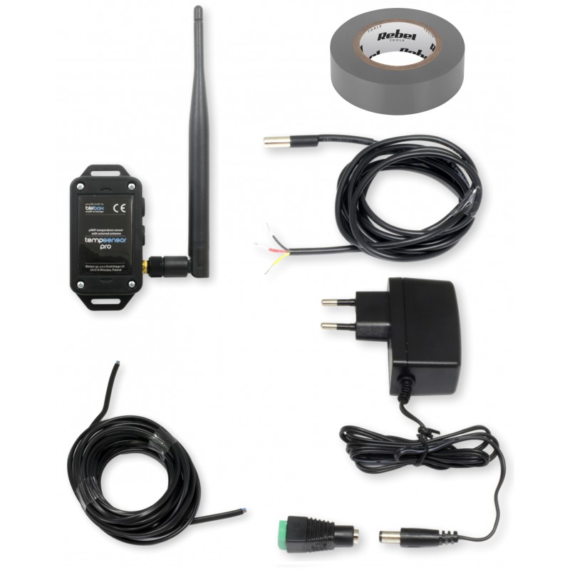 BleBox tempSensor PRO V2 zestaw czujnika temperatury WiFi z sondą 2 m, zasilaczem i anteną