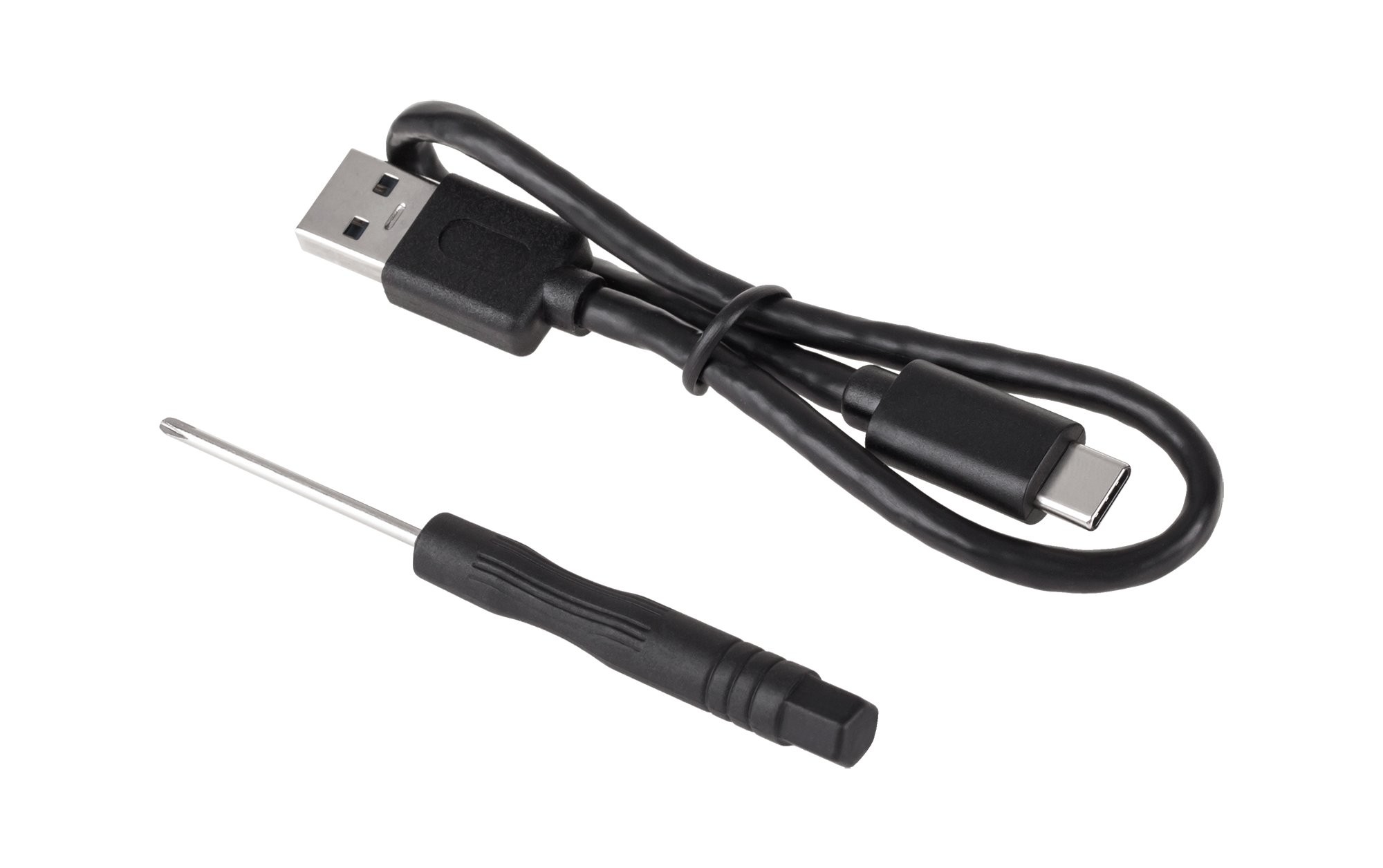 Kabel USB typu C z końcówkami USB-A i USB-C, śrubokręt do montażu obudowy dysku SSD M.2