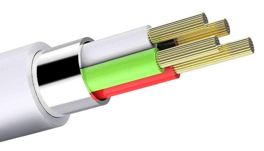 Kabel USB Typ C 1.5m biały - widok wnętrza z przewodami