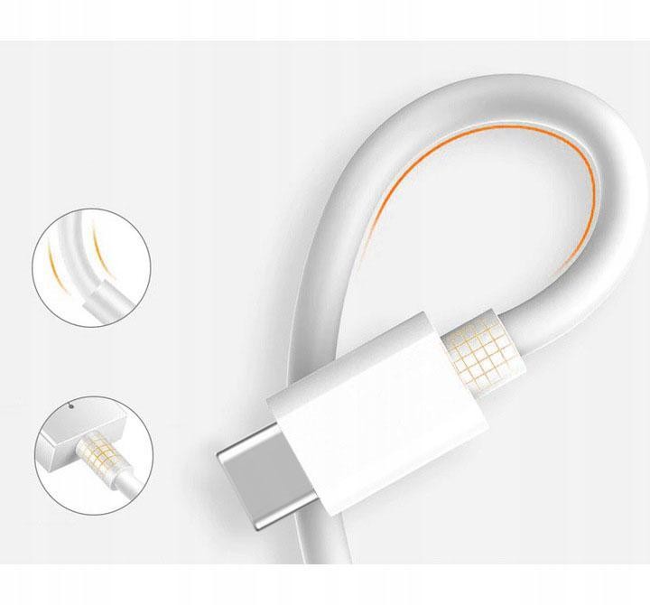 Kabel USB Typ C 1,5 m biały - szczegółowe zdjęcie kabelu z końcówką i przekrojem