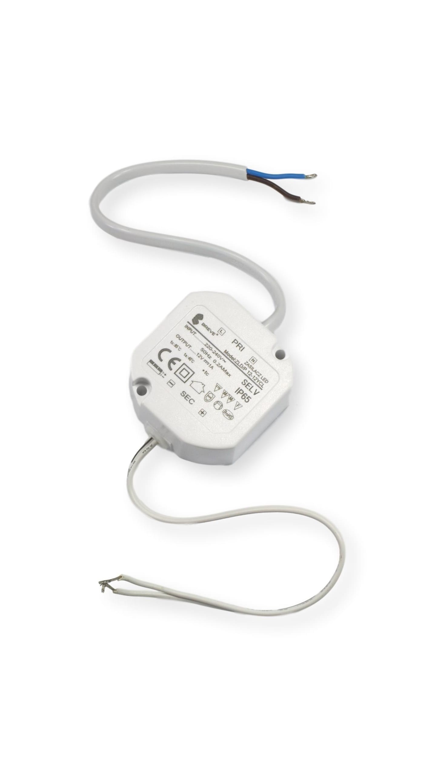 BREVE ZLDP 12-12YCL 1,0A IP65 Zasilacz BREVE ZLDP 12-12YCL 1,0A IP65 - biały zasilacz DC 12V