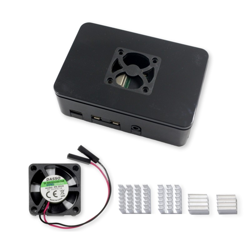 Zestaw do Raspberry Pi 4 Model B - obudowa ABS A2, wentylator HYPRO 5 V i 4 radiatory
