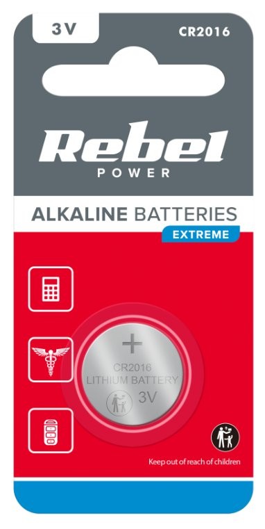 Bateria CR2016 o napięciu 3V w opakowaniu Rebel POWER, Alkaline Batteries Extreme