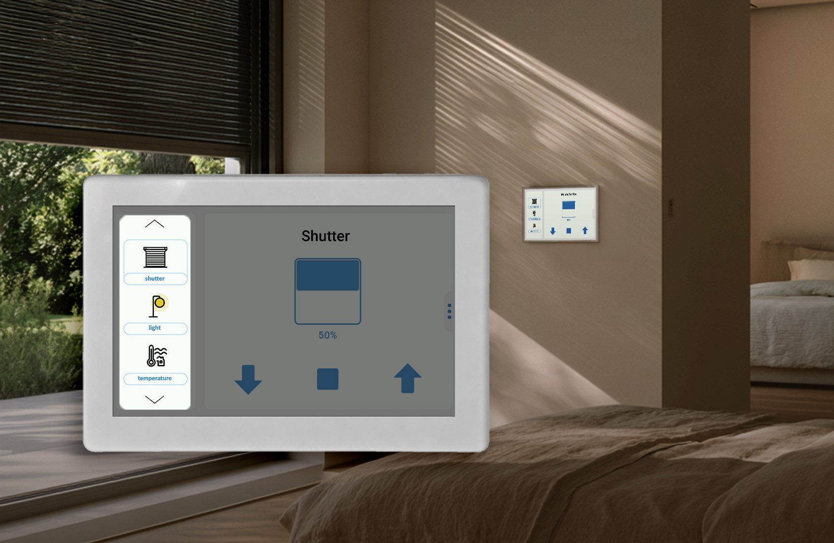 Blebox controlpanelM - biały Biały panel sterowania Blebox z ekranem do obsługi urządzeń domowych
