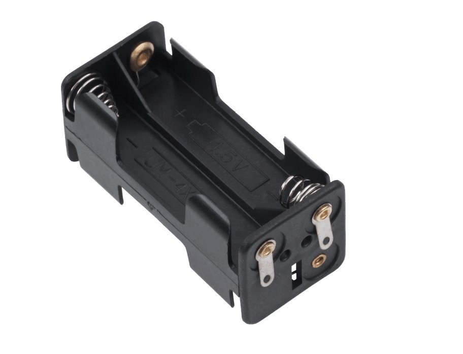 Koszyk na baterie 4xAAA z oznaczeniami +1.5V i UM-4X