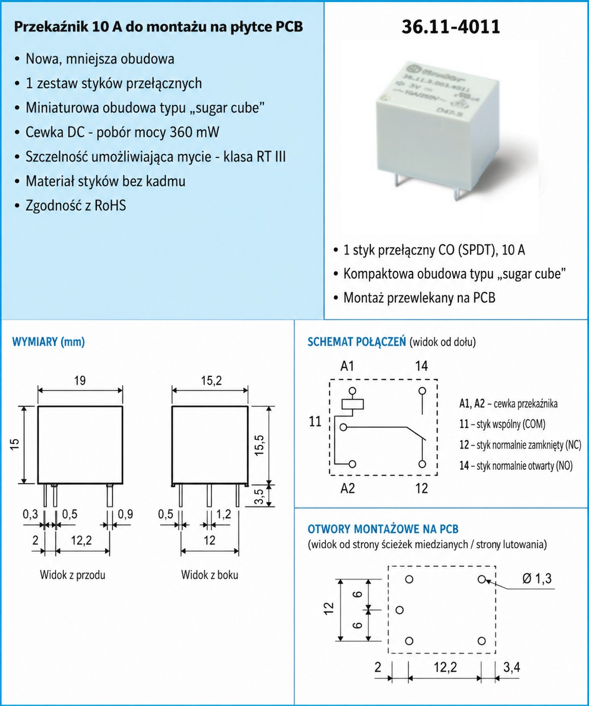 Finder Relay 36.11-4011 Przekaźnik FINDER RELAY 36.11-4011 - schemat połączeń i techniczne dane